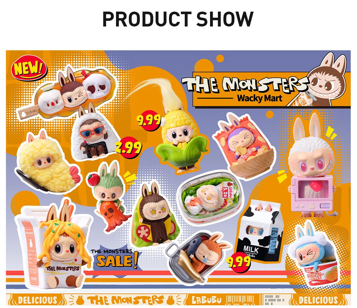 Collection of POP MART Labubu Wacky Mart Series blind box figures featuring colorful and whimsical monster characters