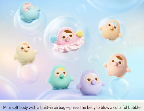 POP MART Pucky Beanie Bubble Up collectibles featuring colorful soft body characters inside bubbles