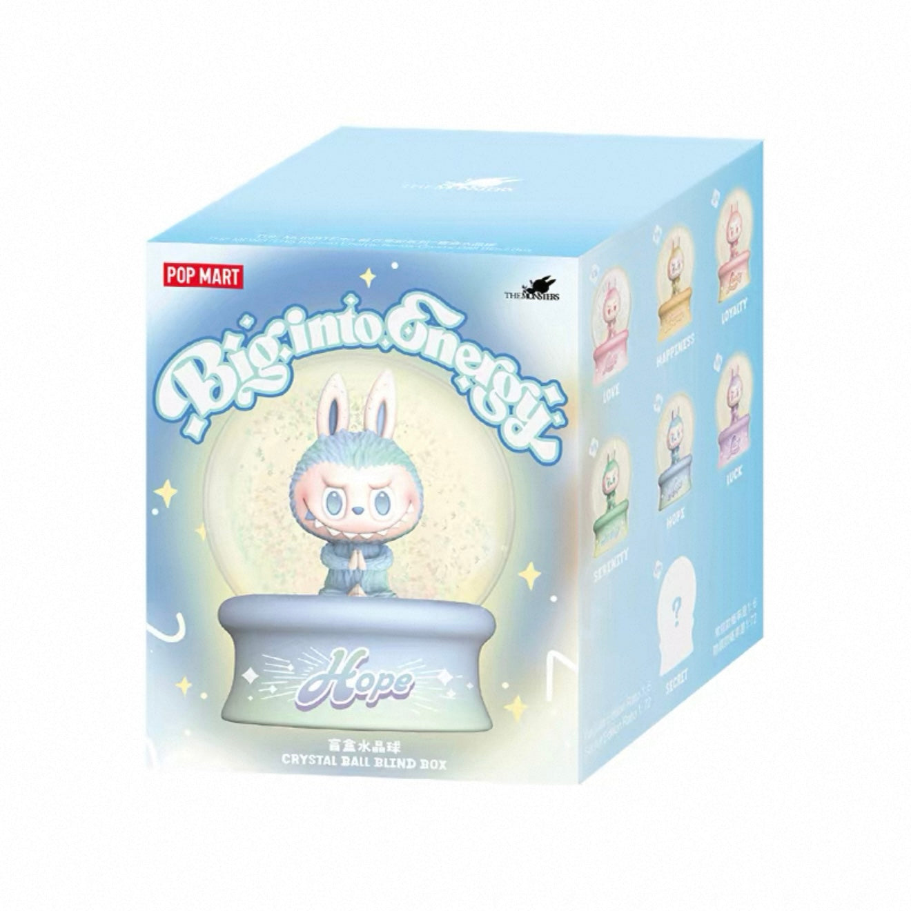 POP MART Labubu crystal ball preorder collectible figure in blue bunny design with crystal ball base
