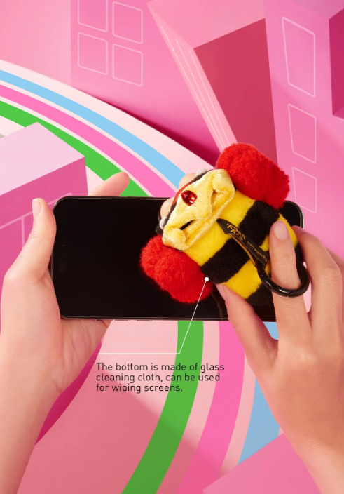 POP MART vinyl Powerpuff Girls plush keychain used for wiping phone screens with glass cleaning cloth