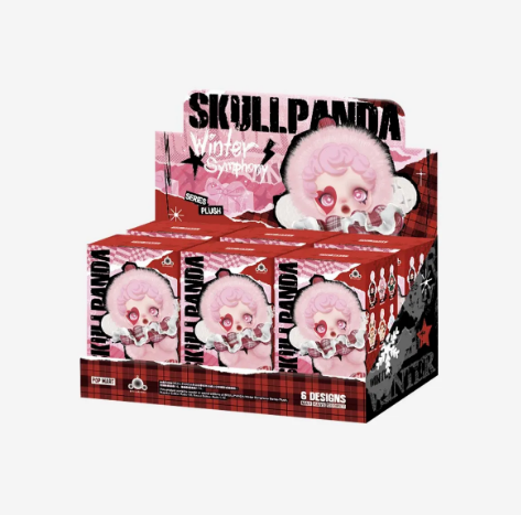 POP MART Skullpanda Winter Symphony plush boxed display with six collectible designs