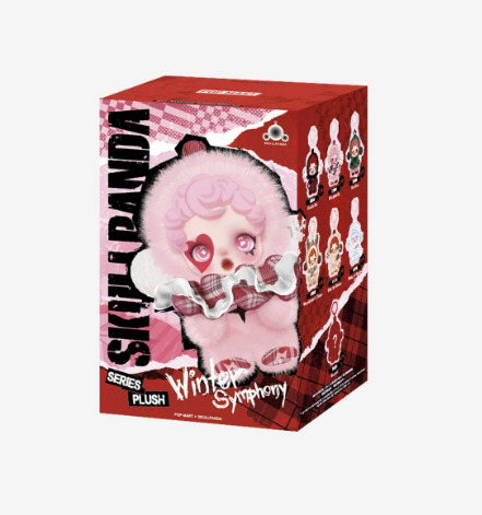 POP MART Skullpanda Winter Symphony plush collectible figure in pink and white packaging box