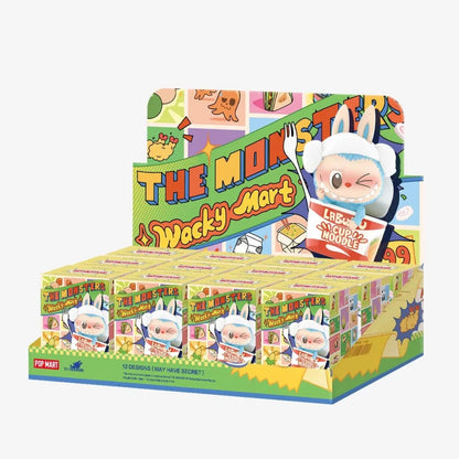 POP MART Labubu Wacky Mart Series blind box collectible figure display with colorful packaging
