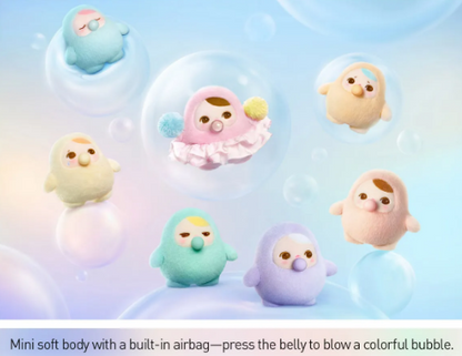 POP MART Pucky Beanie Bubble Up collectibles featuring colorful soft body characters inside bubbles