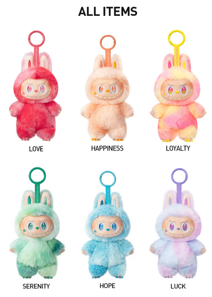 POP MART THE MONSTERS Energy Series plush toys in six colors representing love happiness loyalty serenity hope and luck
