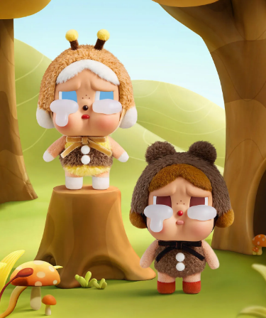 POP MART authentic blind box collectibles Canada featuring two cute crying figures in animal costumes outdoors