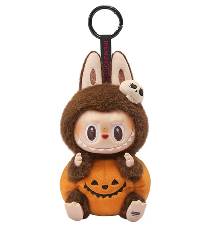 POP MART Authentic Labubu collectibles plush keychain dressed in a Halloween pumpkin costume