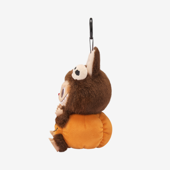 POP MART plush keychain of an animal character with brown fur and orange body, authentic Labubu collectibles