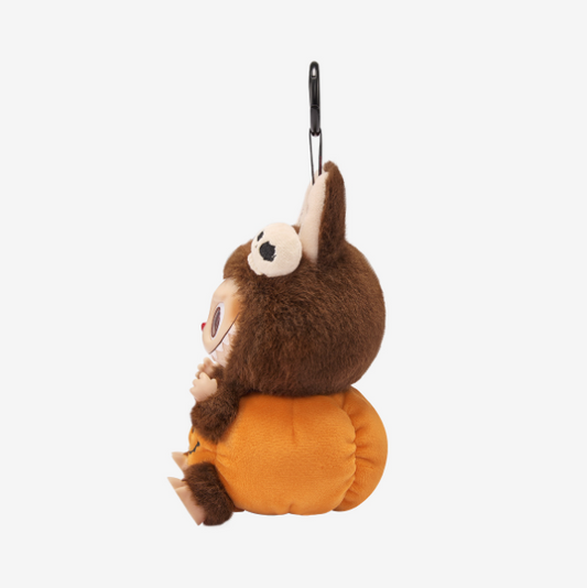 POP MART plush keychain of an animal character with brown fur and orange body, authentic Labubu collectibles